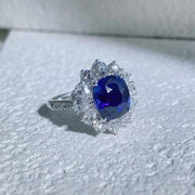 Natural Sri Lanka Blue Sapphire Ring/Necklace 4.11ct, Diamond 2.11ct 18K Gold AIGS